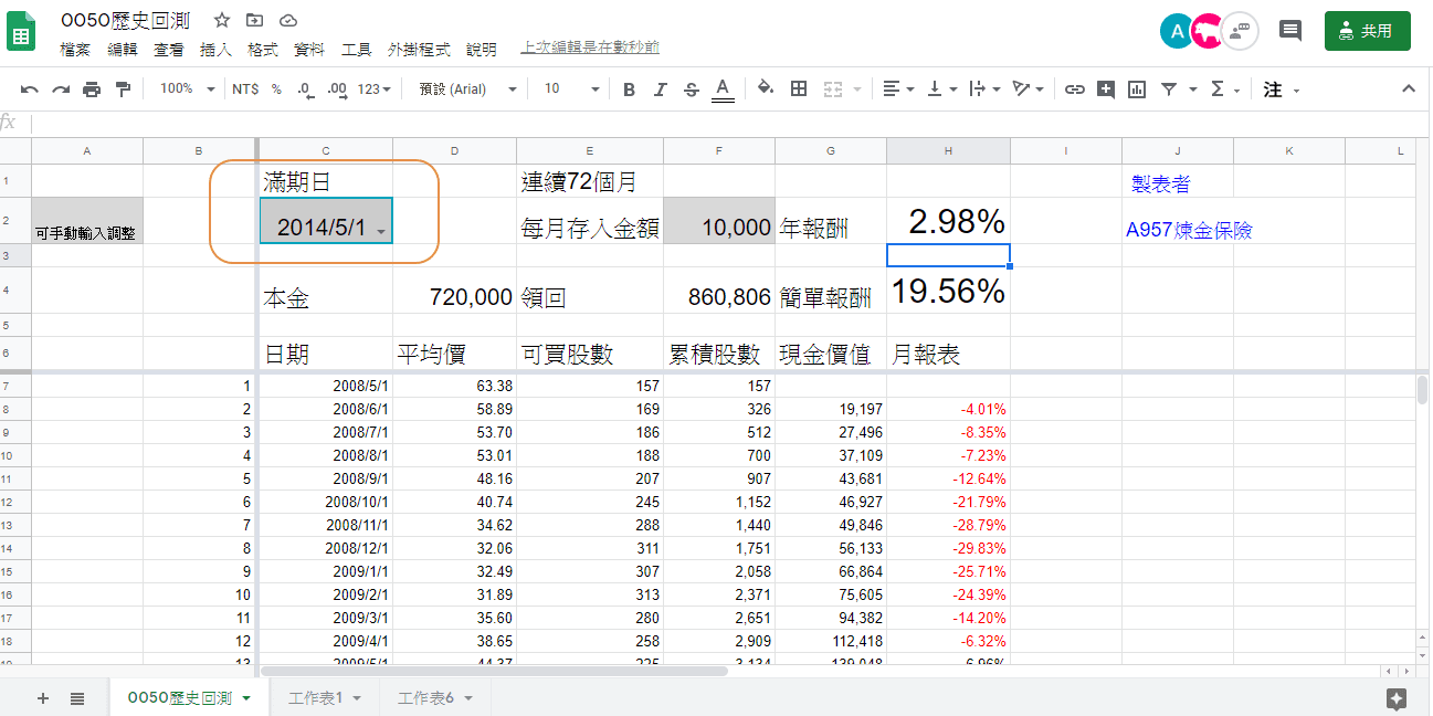 台灣-0050-試算表選擇