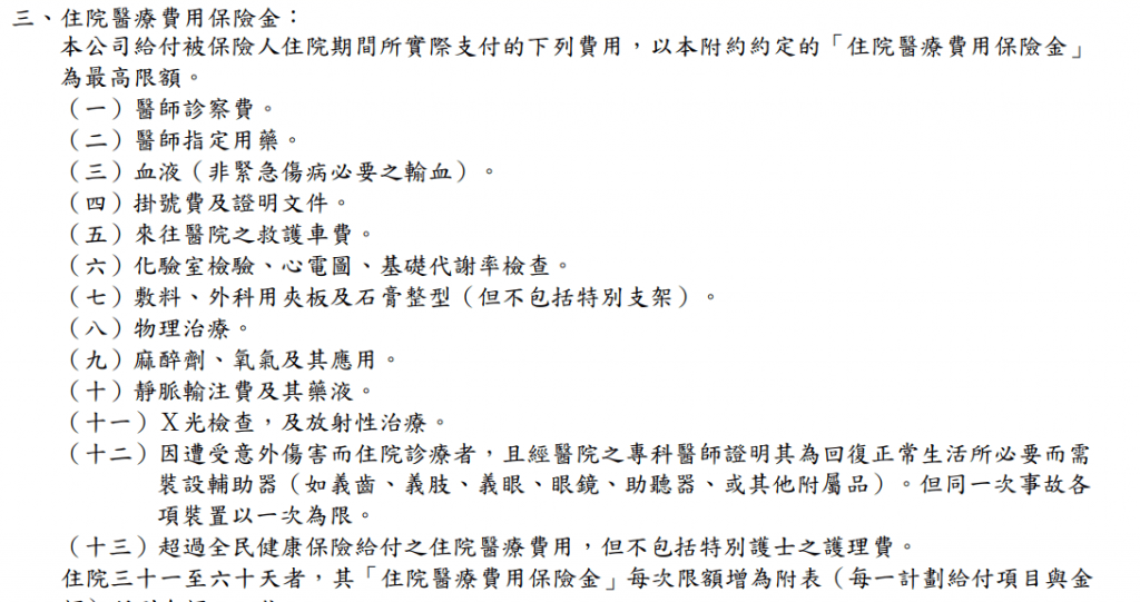 遠雄真安心,老年費率便宜,醫療陽春,限正本,醫療費用條款必懂 5 遠雄-真安心-實支實付-住院醫療雜費-條款